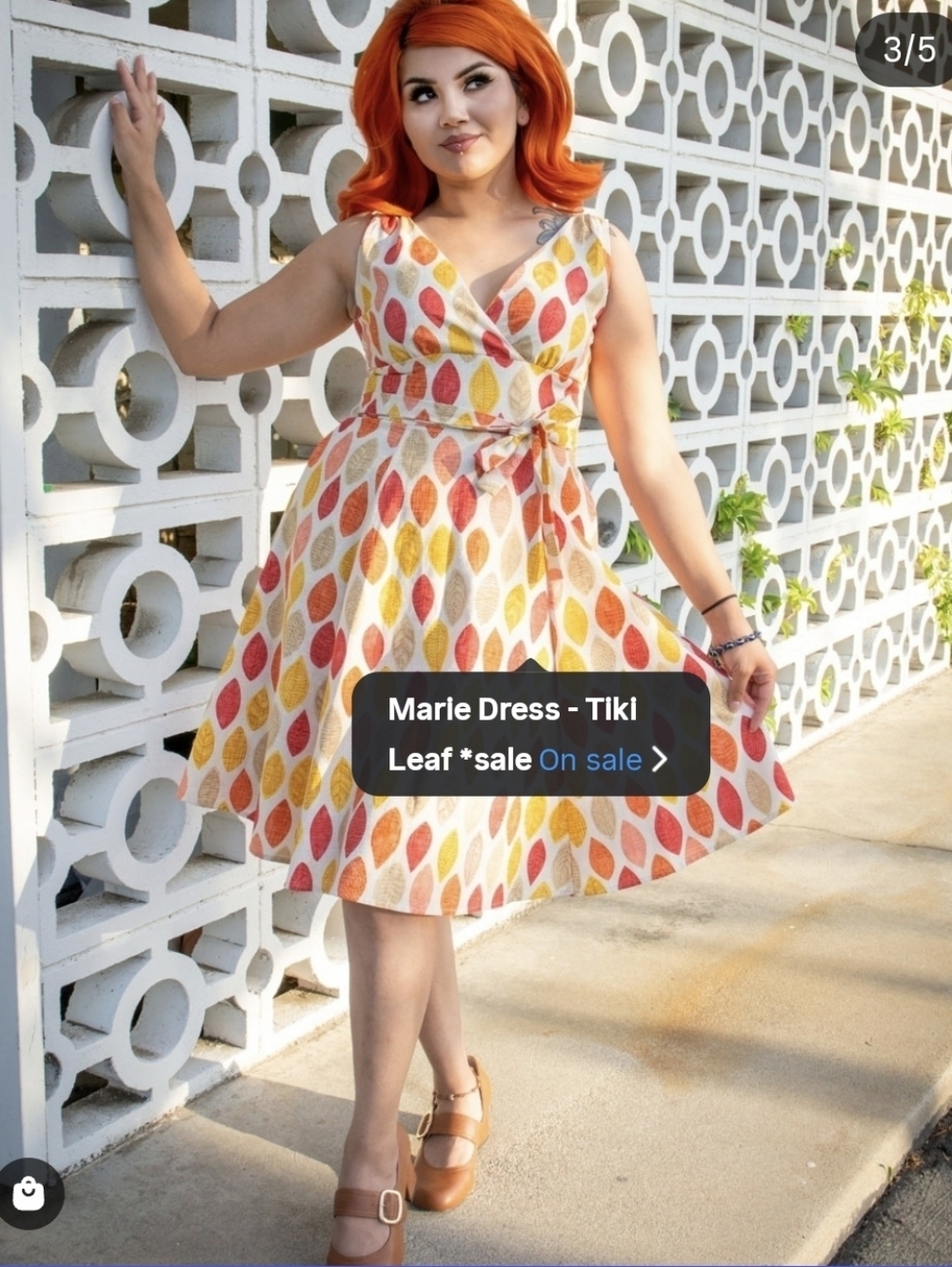 Heart Of Haute Faux Wrap Midi Dress Orange & Yellow Leaf Print - Size 1X